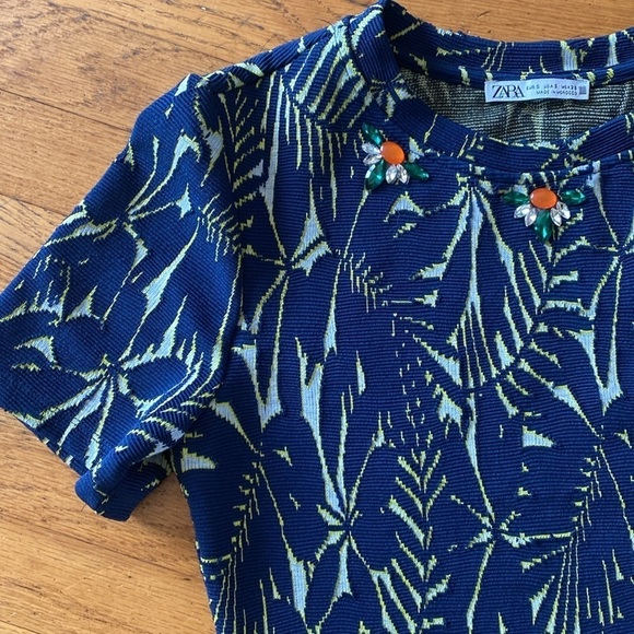 Zara Crop Top Embellished Stretch Navy Blue Size Small - Picture 5 of 12